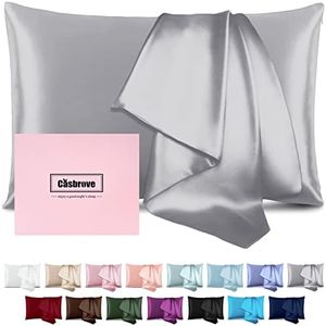 Silk Pillow Cases for Hair and Skin Mulberry Silk Pillow Cases Soft Silk Pillow Cases with Zipper Both Sided Natural Beauty Sleep Silk Pillowcase 1 Pack for Gift(Queen, Silver Gray)