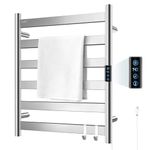 R FLORY Heated Towel Rack for Bathroom, Flat 6 Bar Wall Mounted Towel Warmer with Timer & Temperature, Electric Towel Heater with LED Display Screen, Plug-in, Nickel