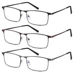 GIVEDOUA 3-Pack Reading Glasses for Men, Lightweight Metal Full Frame Blue Light Blocking Computer Readers, Stylish Filter UV Ray/Computer Glare with Spring Hinge Eyeglasses(Mix Color,+1.0)