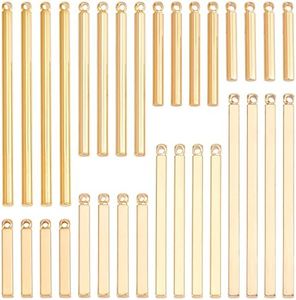 SUNNYCLUE 1 Box 32Pcs 8 Styles Bar Charms Real 18K Gold Plated Brass Vertical Bar Pendant Stamping Blank Metal charms for jewellry Making Charms Stick Strip Earring Necklace Bracelet Supplies Adult