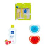 Mee Mee Premium 6 in 1 Grooming Set with Nail Clipper, Nose Cleaner, Soft Hair Comb & Mild Baby Shampoo with Fruit Extracts, 500Ml & Baby Pacifier Ultra Light Soft Silicone Nipple| Pack of 2, Yellow