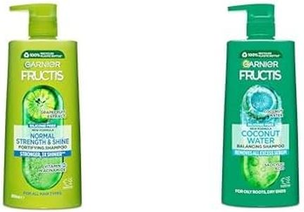 Garnier Fructis Normal Strength & Shine Shampoo for Normal Hair & Coconut Water Shampoo for Oily Roots Dry Ends 850ml Bundle
