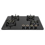 Faber 70Cm 4 Burner Hob|Auto Electric|Built-In Or Hobtop|Brass Burners|Cast Iron Pan Support|Glass Finish|Metal Knobs|Warranty 5 Years On Glass And Valves|Hob Experia Ht704 Alu Ai,Black