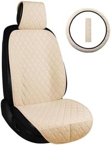 ENOGE Linen Front Car Seat Covers, Driver Seat Protector with Soft & Breathable Cloth Fabric for All Seasons Universal Fits Most Automotive, Van, SUV, Truck (Beige, 1 Front Set)