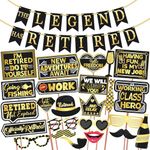 Wobbox Retirement Photo Booth Party Props with The Legend has Retired Bunting Banner, Golden & Black, Retirement Party Decoration, Retirement Decoration Item