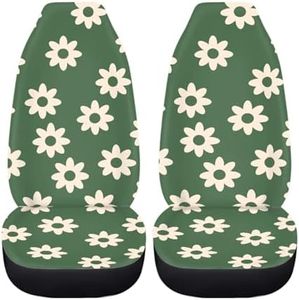 FUIBENG Green Groovy Flower Auto Seat Cover Set 2 Pack,Hippie Floral Car Front Seat Cushion Elastic Breathable Seats Cushion Pad for Women Lady Universal Fit Automotive Seats Covers Accessory