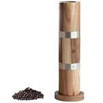 Navaris Salt and Pepper Grinder 2 in 1 Set in Acacia Wood - Manual Ratchet Grinders with Adjustable Ceramic Grinding Precision - Easy to Use All in One Dual Mill with Wooden Tray