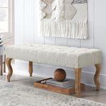 ECOTOUGE French Vintage Button-Tufted Upholstered Entryway Bench, Linen Fabric Accent Bench with Distressed Wood Legs for Living Room, Foyer, Dining Room, Beige