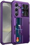 Vihibii for Samsung Galaxy S24 Case with Slide Camera Protection Cover, Built-in Card Holder (4 Cards) & Kickstand, Rugged Durable Wallet Phone Case for Samsung Galaxy S24 6.2" 5G 2024, Dark Purple