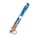 Wrist Lanyard Key Chain, Cute Pattern Design Wristlet Strap Keychain Holder for Women Men Car Keys ID Badges Card Wallet Phone (Van Gogh Starry Night)