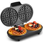 VonShef Double Waffle Maker – Waffle Iron with Non Stick Plates, 1200W, Double Belgian & American Waffle Machine, Savoury Snacks & Desserts, Auto Temperature Control, Cool Touch Handle – Silver