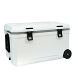 JUST-V 120L Ice Chest Box Cooler Insulated Portable with Heavy Duty Wheels Keeps Ice for up to 5 Days, Great for Drink, Beverage, Beach, Camping, Picnic, Fishing, Boat, Barbecue & More White