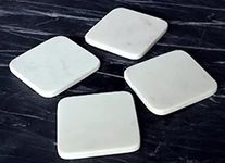 MBSC white Marble Tea/Coffee/Cocktail Coaster (Square with Round Corner) Set of 4 pcs for Drinks Hot & Cold, Table Decorative Cocktail Coaster