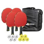 JOOLA Quattro Table Tennis Set, 4 Table Tennis Bats + 10 Table Tennis Balls + Bag, 28.5 x 26 x 8.5 cm