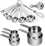 14Piece Stainless Steel Measuring Spoons and Cups Combo Stainless Steel Heavy Duty Ergonomic Handle with Ring Connector with Egg White Separator for Dry or Liquid Ingredients Cooking & Baking (14pcs)