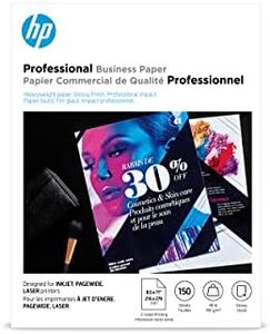 HP Professional Business Paper, Glossy, 8.5x11 in, 48 lb, 150 sheets, works with inkjet, PageWide, laser printers (Q1987A)