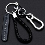 KIRIADA Anti Lost Car Keychain with Phone Number Pendant | Tag Metal Keychain | Double Pendant Keyring For Car, Bike, Office Home, Black | Leather Strap Keyring Accessories Car