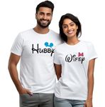 Wear Your Opinion Couple T-Shirt for Couple| Anniversary Cotton Unisex T-Shirt| Husband Wife Printed T-Shirt | Valentine T-Shirt (Design: Hubby & Wifey,M/XL-W/M,White)