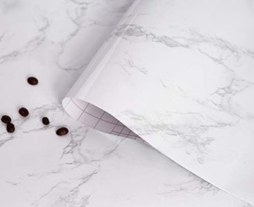 Thick waterproof self-adhesive wallpaper granite White/Gray Roll Removable Marble Paper Film Kitchen wallpaper countertop cabinet furniture renovated marble contact paper (17.71”x78.7”)