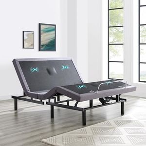 Naomi Home Twin XL Size Adjustable Bed Base w/Basic Lumbar Support & Head Tilt, Foot Incline, Back & Leg Massage, USB Ports, Wireless Remote, Assembly Needed, Ergonomic Zero-Gravity, Twin XL, Grey