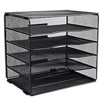 EasyPAG 5 Slot Desk Organizer Tray Mesh File Paper Letter Tray Desktop Paper Sorter Literature Organizer Rack | Screws Free Design (Black)