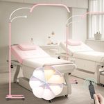 HITTI Estheticians Light, Flexible Gooseneck Lash Light for Eyelash Tech, LED Half Moon Light with Phone Holder, Stepless Dimming and 7 Color Modes Floor Lash Lamp for Tattoo Artists Nail Craft- Pink