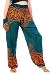 Lofbaz Harem Pants for Women Hippie Boho Festival Clothing - Bohemian Trousers for Yoga Beach Summer - Smocked Waist with Pockets - Rose 1 Teal Green 4XL Plus