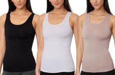 Skinnygirl Women's Scoop Neck Seamless Shaping Camisole, 3-Pack, Warm Taupe/White/Black, Large