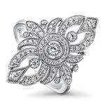 BERRICLE Sterling Silver Navette Cubic Zirconia CZ Statement Art Deco Cocktail Fashion Ring for Women, Rhodium Plated Size 4-10, US 6, Metal, Cubic Zirconia