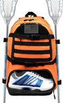 SunForMorning Lacrosse Bag Large Tactical Lacrosse Equipment Backpack with 2 Sticks Holder & Separate Shoe Compartment for All Lacrosse or Field Hockey Gears, Orange