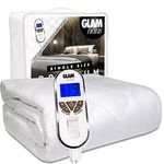 GlamHaus Single Size Electric Blanket - Fitted Mattress Bed Cover - White Premium Diamond-Quilted - Heat Settings for Feet and Body, Timer & Machine Washable