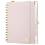 POPRUN 2025 Agenda Daily Planner One Page A Day - [A4 Large Size 8.5" x 12" -Spiral Hard Cover], 2025 Calendar Hourly Appointment Book with Monthly Tabs, Pen Holder, Ivory Paper - Light Pink