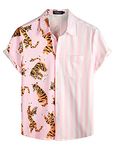 VATPAVE Mens Flamingo Hawaiian Shirts Casual Floral Short Sleeve Button Down Shirt Summer Shirts Small Pink Tiger Beach