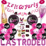 Last Rodeo Hen Party Decorations - 80 Pieces Western Cowgirl Decoration Lets Go Party Banner Pink Balck Balloons Wine Bottle Glass Photo Booth Props for Girls Bachelorette Party Bridal Shower Decor