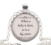 Big Sister Quote Necklace, Silver Girl Pendant, New Born Baby Jewellery Gift Idea for Girls