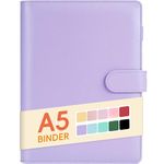 Sooez A5 Notebook Photocard Binder, 6 Budget Binder Ring Planner, Stylish Loose Leaf Personal Organizer Binder Cover with Magnetic Buckle, PU Leather Binder Women with Macaron Colors (Lavender)