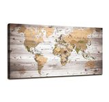 Wall Art lagre Grey map of The World Painting Ready to Hang Large 24"x48"Framed Wall Art World Map Canvas Art Map Wall Decorations Artwork Prints for Background for Home