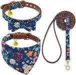 EXPAWLORER Dog Collar and Leash Set - Classic Plaid Dog Bow Tie and Dog Bandana Collar with Bell, Dog Leash Tangle Free, Adjustable Collars for Small Dogs Cats Puppies, Holiday Ideal Gift, Flower XS