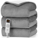 EHEYCIGA Heated Blanket Twin, Electric Blanket Heating Blanket with 9 Heating Levels & 10 Hours Auto Off, Soft Cozy Sherpa Portable Washable Blanket with Fast Heating Grey, 62 x 84 Inches