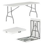 Harbour Housewares Rectangle Folding Trestle Table - 180cm (6ft) - White - Outdoor Folding Table for Picnic, BBQ, Garden, Camping, Wedding