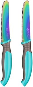 TruChef Kids Tomato Steak Knife Set for Real Cooking (Aqua) - 2pcs - Skin Friendly Serrated Edge Stainless Steel Lightweight - Safe for Children & Beginners