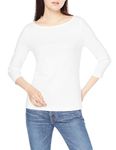 Amazon Essentials Women's Slim-Fit 3/4 Sleeve Solid Boat Neck T-Shirt, White, M