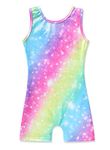 XiaoMoSha Gymnastics Leotards for Girls Gradient Color Sparkle Dance Leotard Sleeveless Leotards for Girls Athletic Ballet Dancewear for Kids(Rainbow，7-8 Years)