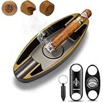 CIGARWONG Cigar Ashtray with 2 Cigar Slot Portable Travel Ashtray Include Cigar V Cutter Straight Cutter Cigar Punch Cigar Accessories for Home Office Indoor and Outdoor Gift for Man