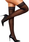 RSLOVE Thigh High Stockings for Women - Stripe Top with Anti-Slip Silicone Stay Up Sheer Pantyhose for Women