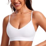 CRZ YOGA Butterluxe V-Neck Sports Bras for Women - Adjustable Thin Straps Padded Yoga Bra Basic Wireless Bra Camisole White Small