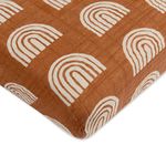 Babyletto 100% Organic Cotton Mini Crib Sheet, GOTS-Certified, Fitted 360°, Ultra-Soft and Breathable Muslin - Terracotta Rainbow