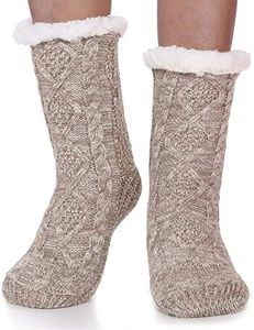 EBMORE Women Slipper Fuzzy Socks Fluffy Cozy Cabin Warm Winter Soft Thick Comfy Fleece Christmas Anti Slip Home Stocking Stuffer(Light Khaki)