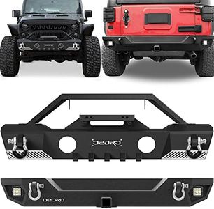 OEDRO Stubby Front and Rear Bumpers Fit 2007-2018 Jeep Wrangler JK & JKU Unlimited, Off Road Bumper w/Fog Light Hole & D-Rings & Winch Plate & Hitch Receiver & 2 X LED Lights