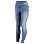 HORZE Kaia Womens Denim Horse Riding Pants | High Waist Silicone Full Seat Breeches | Accurate Size Chart, Lead Blue, 28